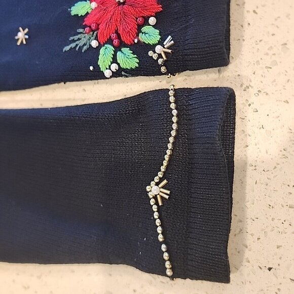 Embellished Christmas Button-up Cardigan Sweater Black Beaded Embroidery - Picture 5 of 8